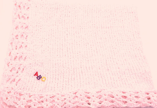 Sanjit Knitted Crochet Finished Medium Pink Chenille Large Blanket with Abc Patch