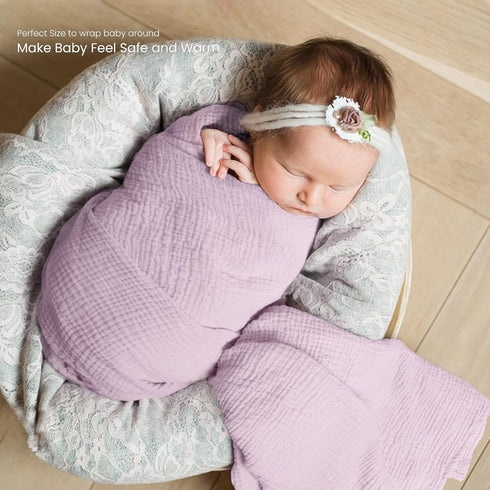 Muslin Swaddle Blanket Baby - Cotton Swaddling Blanket Soft Baby Receiving Blanket Neutral 2Pack(Purple) by lulumoon