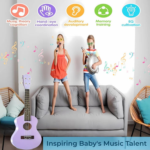 Jakeloo Kids Guitar Acoustic, 21 Inch Carbon Fibre Ukulele for Toddlers, Ideal Musical Toy for 3-9 Year Olds (Purple)