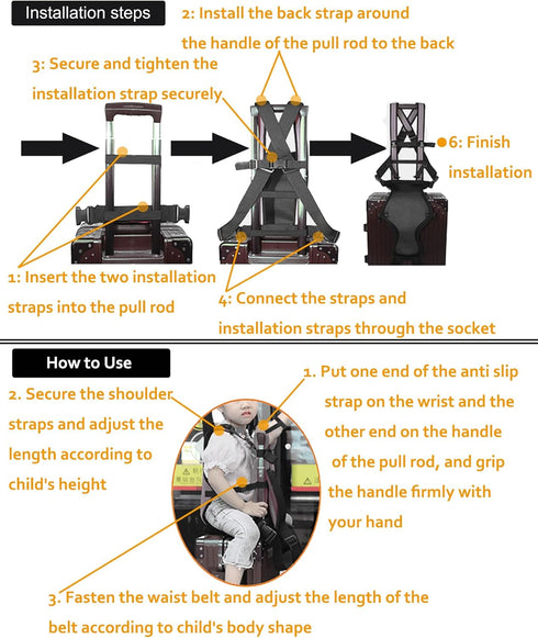 saicheek 5.6" 7.9" 13.8" Toddler Travel Suitcase Seat with Anti-Slip Rope,Ride on luggage for Kids, Size L x W x H: L x