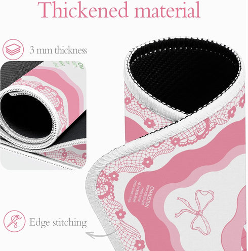 Gedgan 32.4x32.4 Inch Mahjong Mat - Elegant Bow & Lace Trim Design, Non-Slip Noise Reduction Rubber Base, Soft Pink