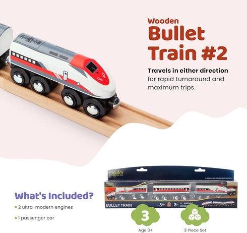 inc. Wooden Bullet Train, Wooden Train Set of 2 Modern Engines with Magnetic Connectors, Compatible with Thomas