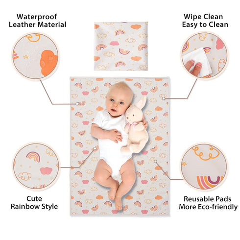 Vegan Leather Baby Changing Mat - Wipeable Portable Changing Pad, Foldable Travel Mat for Newborns (Rainbow, 20"*28")
