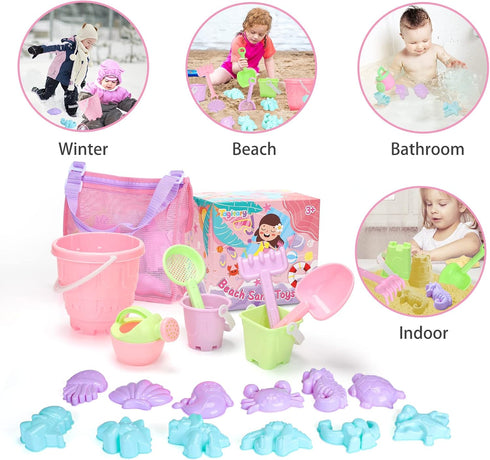 Tagitary Beach Sand Toys Set for Kids 3-10, Bucket Watering Can Shovel Rake Sand Molds with Beach Shell Bag