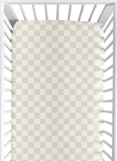 Sweet Jojo Designs Fitted Baby Crib Sheets (Beige Gingham Checkered) for Boys