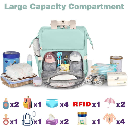 Backpack,Green backpack, Jiefeike Diaper Bag diaper bags for baby girl boy, girl diaper bag Insulated Pockets Portable