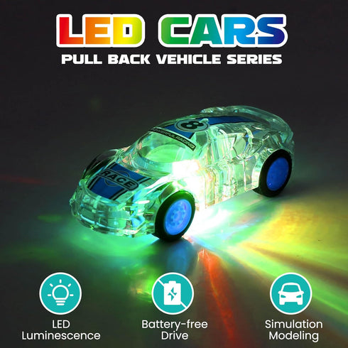 (2 Pack),Car 3 4 5 6 7 8 ZOHANINDL LED Light Up Pull Back Car Toys,Race Cars Toy Body Glows-Batteries Included,Suitable