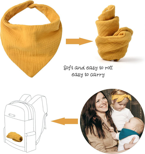 Konssy Muslin Baby Bibs, 10 Pack Bandana Drool Bibs, 100% Cotton for Unisex Boys and Girls