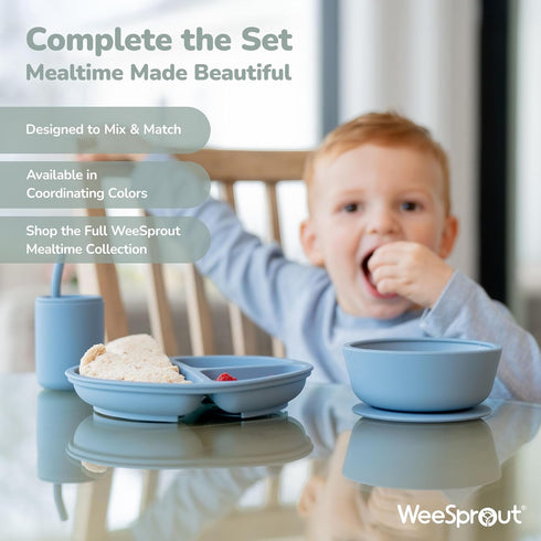 (Set 2) 100% WeeSprout Suction Bowls for Baby & Toddlers of - Silicone w/Plastic Lid - Leak Proof Feeding Supplies