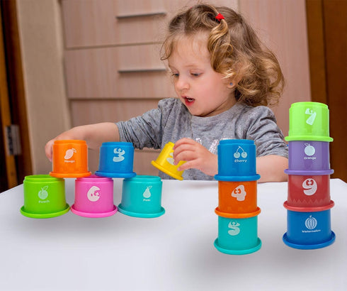 17 PCs Multicolor Nesting and Stacking Cups Set, Baby Bathtub Toys for Early Learning Educational Play
