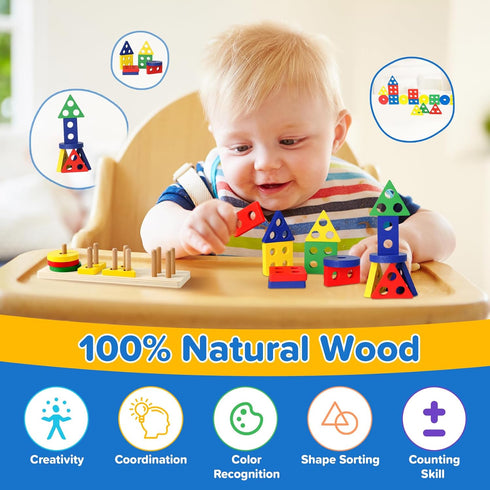 6-in-1 6 12 6-12-18 1-3 Baby Toys to Months, Montessori Toys for Babies Months, Infant Teething Toy Stacking Blocks