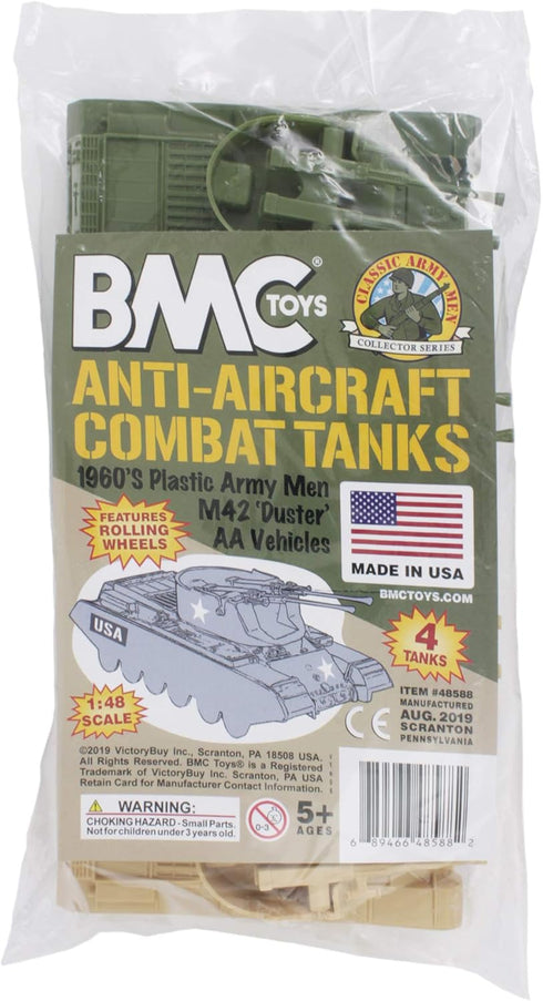 BMC Classic Payton Anti-Aircraft Tanks - 4pc Tan Green Plastic Army Men Vehicles