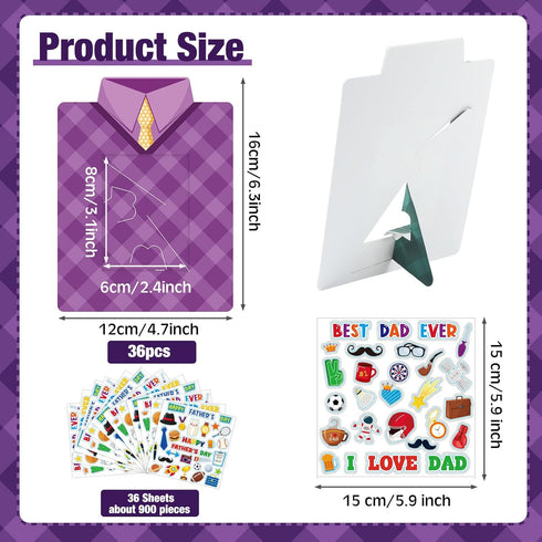 72 36 36 Chunful Pieces Father's Day Picture Frame Crafts Kits, Standing Paper Picture Frames and Fathers Day Stickers
