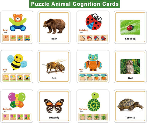 Toddler Wooden Jigsaw Puzzles, Animals Puzzles for 1 2 3 Year Old Girls Boys, Educational Toys for Colors & Shapes