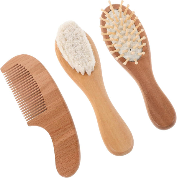 BESPORTBLE Brush and Comb Set for Boys, Soft Wool Bristles with Beech