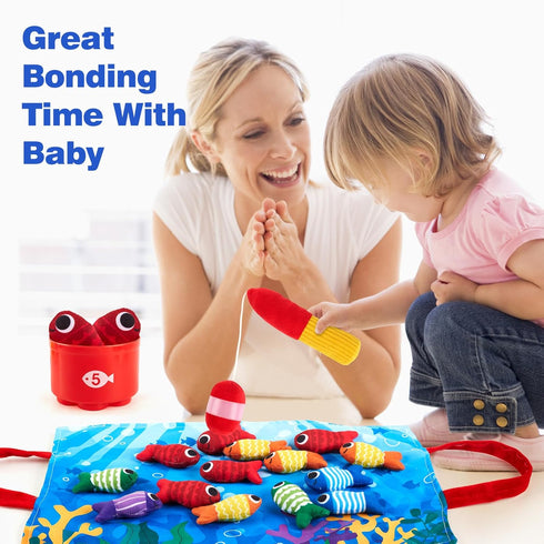 WVYXT 1-3 23 Set Toddler Montessori Toys for Year Old Boy Girl, Pcs Cloth Fishing Game with Double-Sided Mat, Learning