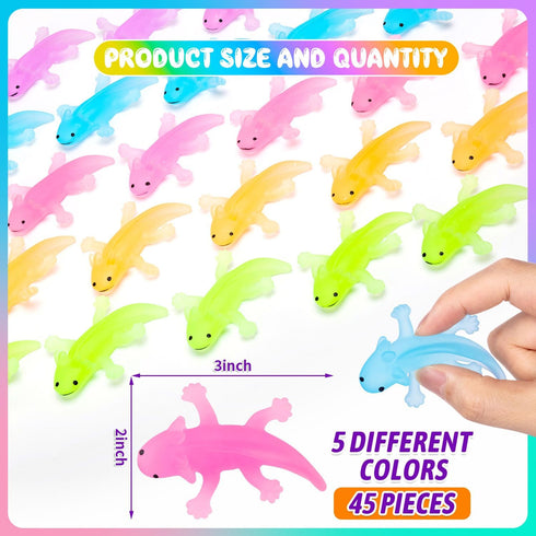 SYWHXY 45PCS (5 Axolotl Animals Toys Bulk Cute Squeeze Axolotl Fidget Stress Relief, Salamander Animal Sensory Toys