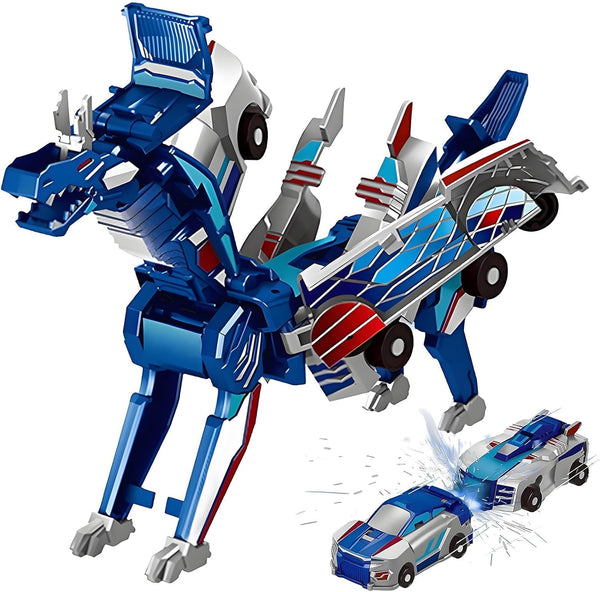Aimery Collision Transforming Dinosaur Car Toy, 2 Magnetic Cars Convert into Dinosaur