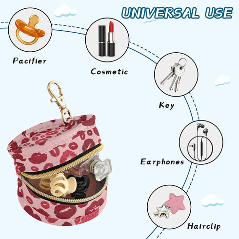 PYBUG Lip Round Pacifier Storage Case, Polyester & TPU Lined with Hook Buckle, Pacifier Container Box for Baby, Fashion