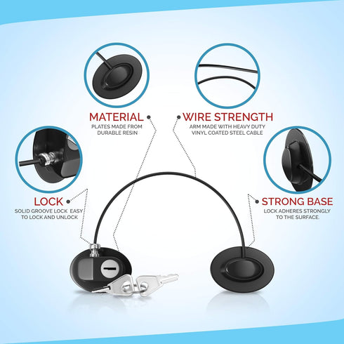 Child Safety Lock for Refrigerator, Cabinet, Drawer, Freezer & Door with 2 Extra Strong Adhesives, Black