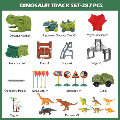 3 4 5 6 7 Playset 280+ FUNBUD Dinosaur Race Track Toys for Kids - Birthday Gifts for Boys Age Year Old, Flexible Race