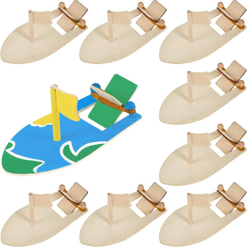 Deekin 24 Pcs DIY Wooden Boats Bulk Crafts Kit Rubber Band Paddle