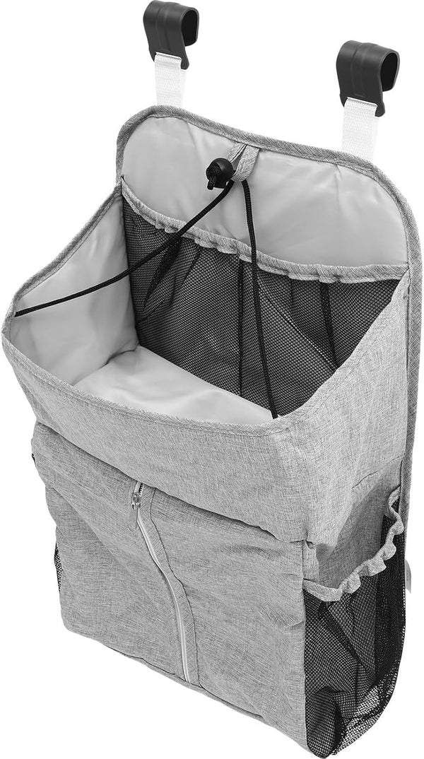 Mikinona Crib Hanging Storage Bag Diaper Caddy Gray Nursery Organizer for Newborns