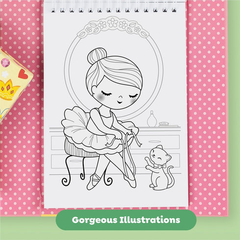 Set 3+ 14014, Schylling Tiger Tribe Ballet Coloring - Travel Take Along Art Kit - All Supplies Included - Easy Storage