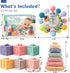 SpringFlower 3 in 1 Montessori Toys for Babies 0-3-6-12 Months, Rattle Teether, Baby Blocks, Soft Stacking Rings