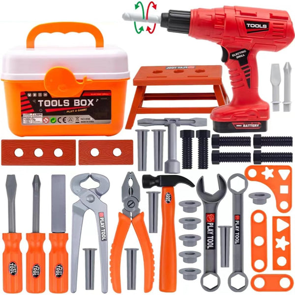 INSHUEY Kids Tool Play Set,Electric Screwdriver Toy with Box, 42pcs Toddler Electronic Toy