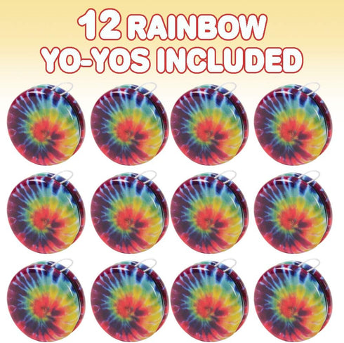 ArtCreativity Rainbow Yoyos for Kids, Pack of 12 Metal Yo-Yo Toys with Colorful Designs, Birthday Party Favors