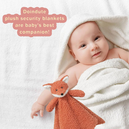 Baby Orange Fox Soft Stuffed Animal Security Blanket, Plush Lovey Blanket, Cuddly Snuggle Blankie for Boys Girls, 14"
