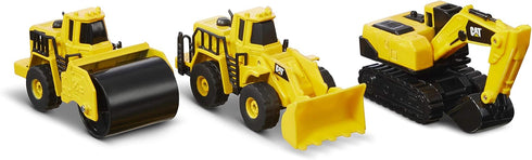 CAT Construction Toys 3 Pack Vehicles - Die Cast Metal Steam Roller, Excavator, Wheel Loader for Ages 3+