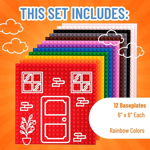 Strictly Briks 12 Pack Classic Stackable Baseplates 6x6, Compatible with Lego, 12 Rainbow Colors