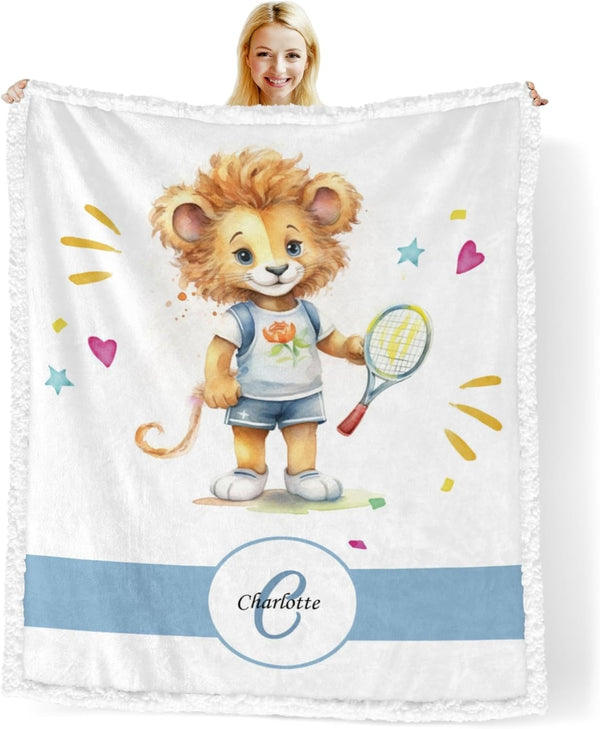 Novusopt Personalized Baby Blankets for Boys Girls Lion Baby Blanket Soft Plush Sherpa