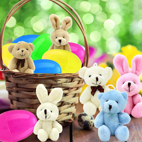 Giaueoa 12 Pack Prefilled Easter Eggs Filled with Plush Bunnies and Bears Perfect for Easter Basket Stuffers, Prefilled