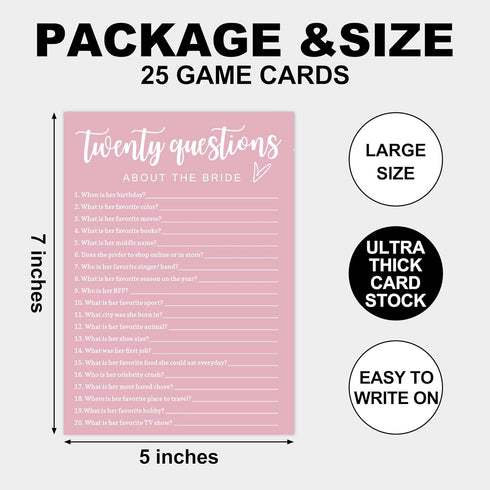 Pink Theme Bridal Shower Games 25 Guests, Wedding Shoe Game Bridal Games, Wedding Advice Cards, Wedding Games for Reception, Bride Groom Wedding Bachelorette Engagement Party Supplies-B05