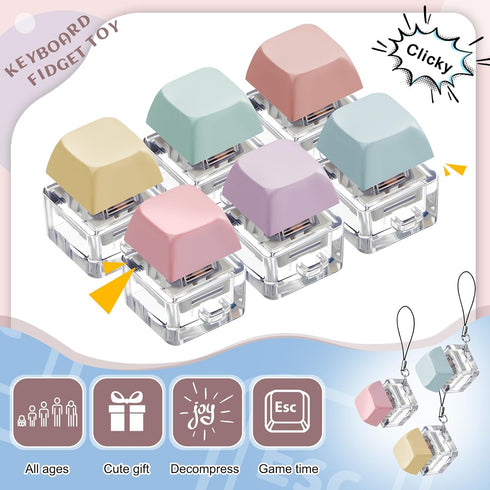 6 Taiyin Pcs Keyboard Toy Clicker Keyboard Fidget Keychain Decompression Toys Button Stress Relief Gifts for Adult