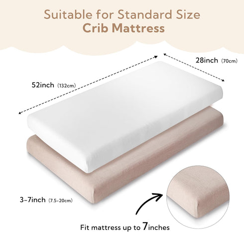 2 Pack (28"x 52", SOULFUL Muslin Crib Sheets for Boys Girls, Soft and Breathable Cotton Fitted Crib Sheets for Standard
