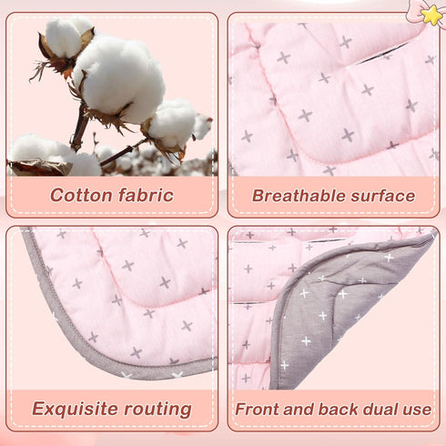 2 Pcs Baby Stroller Seat Liner Accessories, Reversible Cotton Cushion for Newborn Car Seat, Breathable Stroller Mat