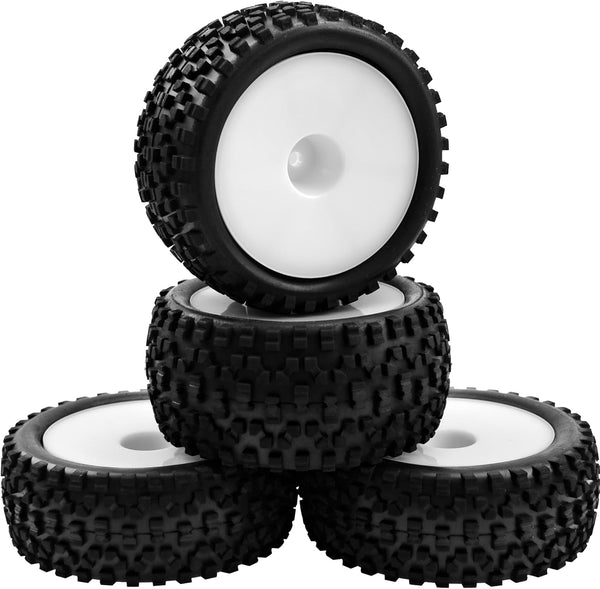 4Pack HIRCQOO OD 88mm/3.46" Front and Rear Rubber Tire & Plastic Wheel Rims - Compatible with Redcat HPI HSP ExceedRC
