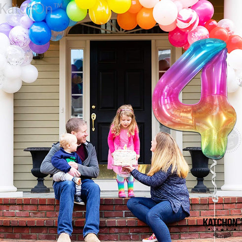KatchOn Giant Rainbow 4 Balloon Number, 40 Inch, Number 4 Balloons for 4th Birthday Tie Dye Decorations