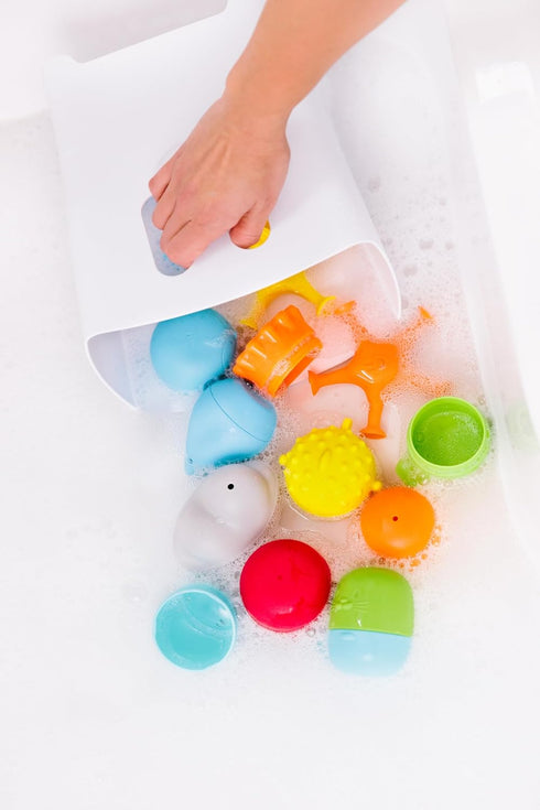 Set, 11 Ubbi Baby Bath Time Essential Gift Includes Drying Bin and Bath Toys, Dishwasher Safe, White