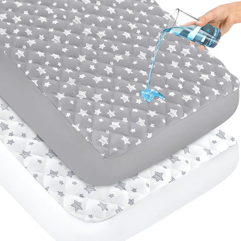 Crib Mattress Protector Waterproof 2 Pack, Quilted Crib Mattress Pad Cover 52"