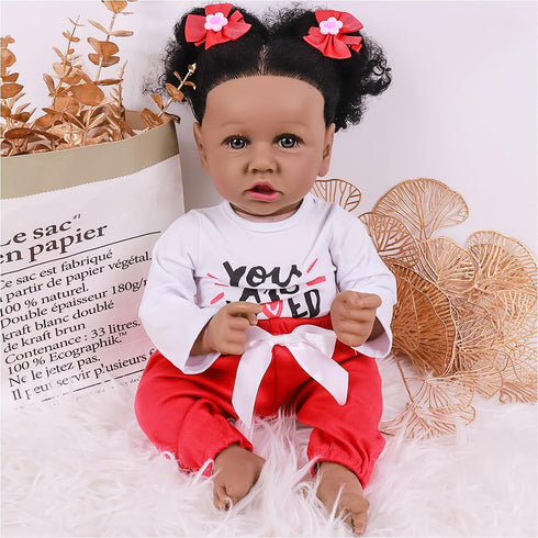 MAIHAO 22-Inch Lifelike Reborn Baby Doll, Soft Body Realistic African American Newborn Toddler Gift Box