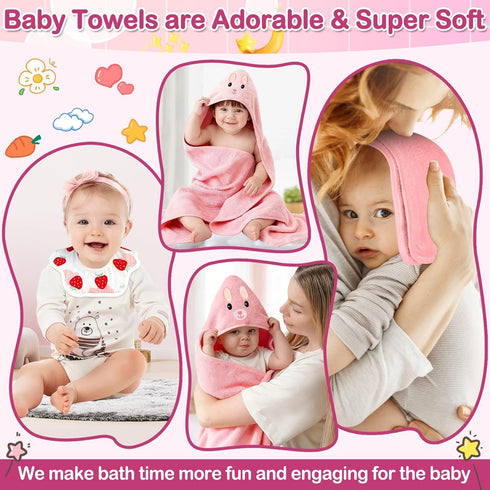 Sublaga 5 Set, 32x32 3 Set Pcs Baby Towels in Hooded Bath Towel, Pcs Baby Washcloths and Muslin Baby Bibs for Newborns