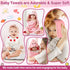 Sublaga 5 Set, 32x32 3 Set Pcs Baby Towels in Hooded Bath Towel, Pcs Baby Washcloths and Muslin Baby Bibs for Newborns