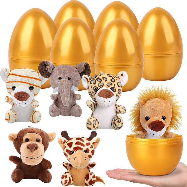 YUJUN 6pc Easter Eggs with Plush Animal Toys, Mini Stuffed Animals for Kids