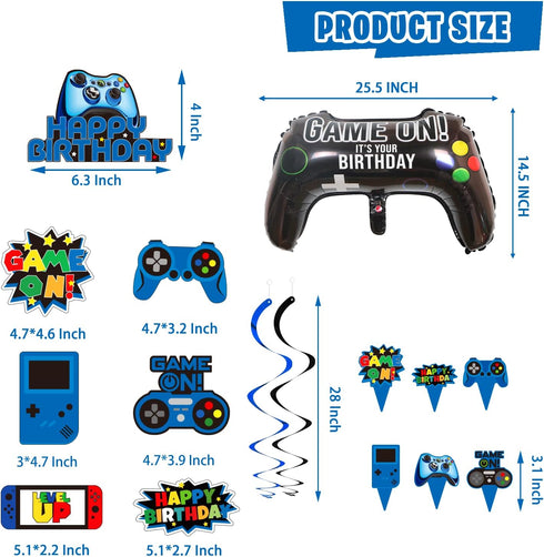 Video Game Birthday Party Decorations - 109Pcs Gamer Supplies for Boys Birthday Party, Happy Birthday Backdrop