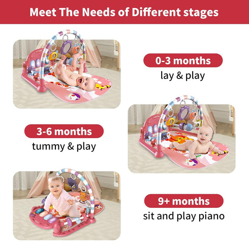 GUGUKUKU Tummy 0 3 6 9 12 Baby Gym Play Mat, Piano Kick and Play Lights and Music Time Toys Infant Musical Activity Gym